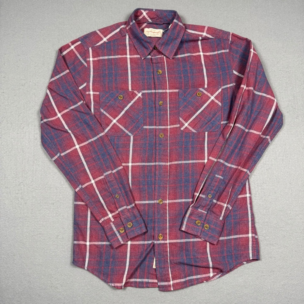 Weatherproof Vintage Flannel Shirt Mens Small Red Blue Plaid Button Down W12345
